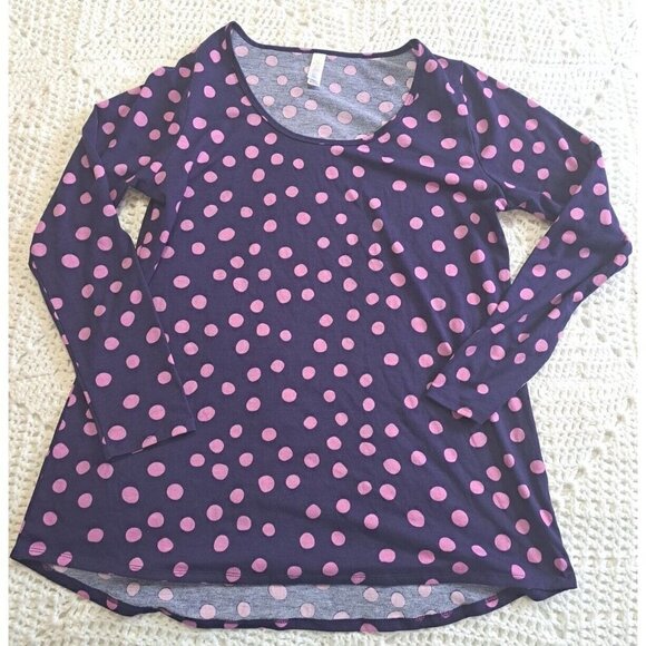 LuLaRoe L Navy & Purple Polka-Dot Long Sleeve Scoop Neck T-Shirt - Picture 1 of 3